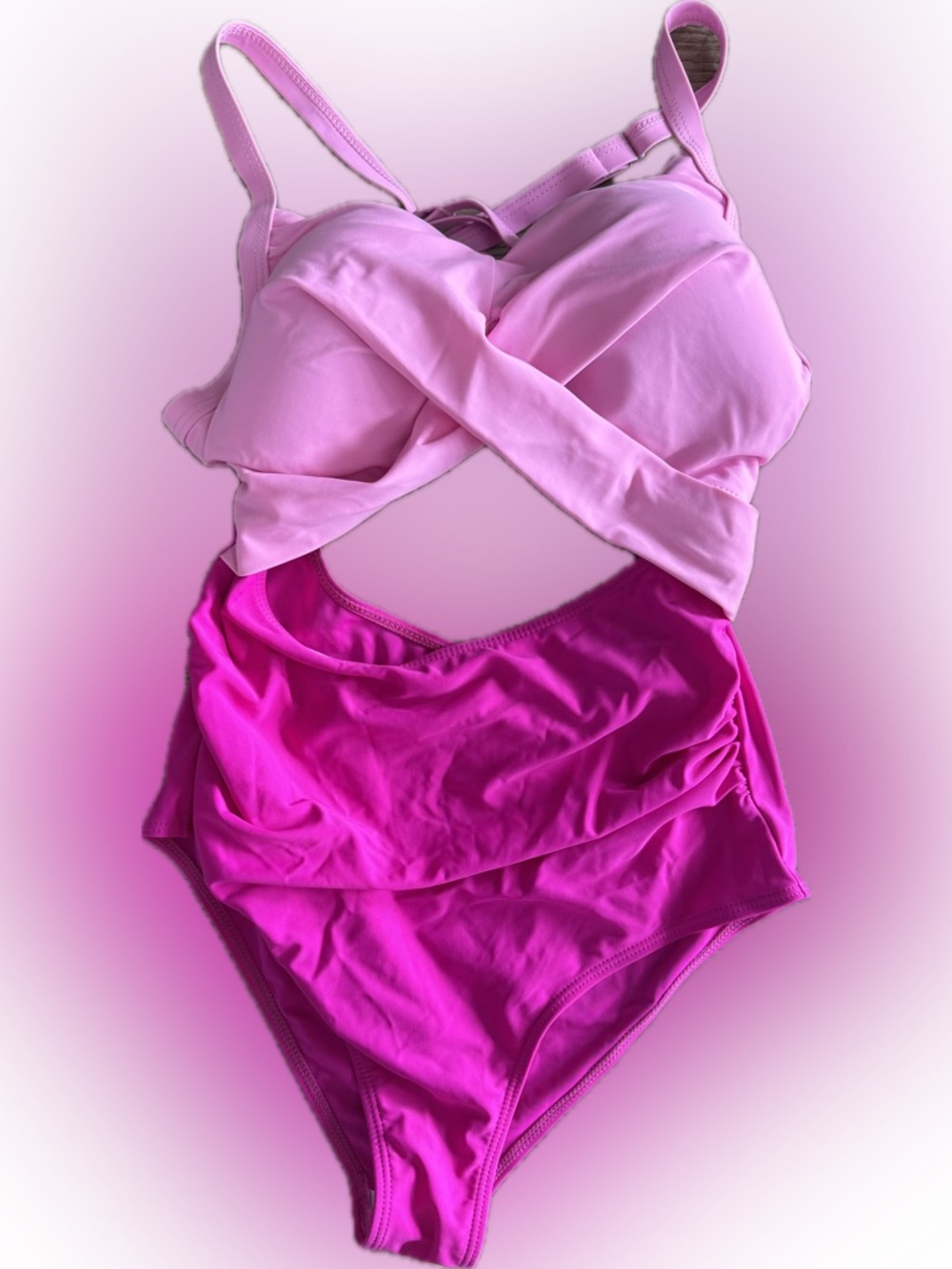 Two-Tone Pink Twist Front One-Piece Swimsuit